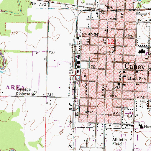 Topographic Map of Caney Agricultural Service Grain Elevator Number 1, KS