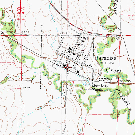 Topographic Map of Paradise Grain Company Grain Elevator Number 1, KS