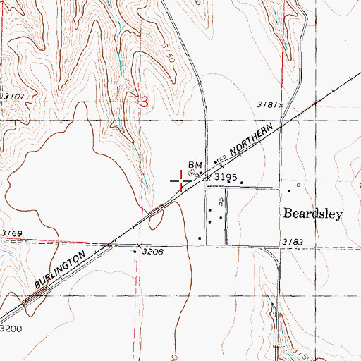 Topographic Map of Beardsley Equity Co - Operative Association Grain Elevator Number 1, KS