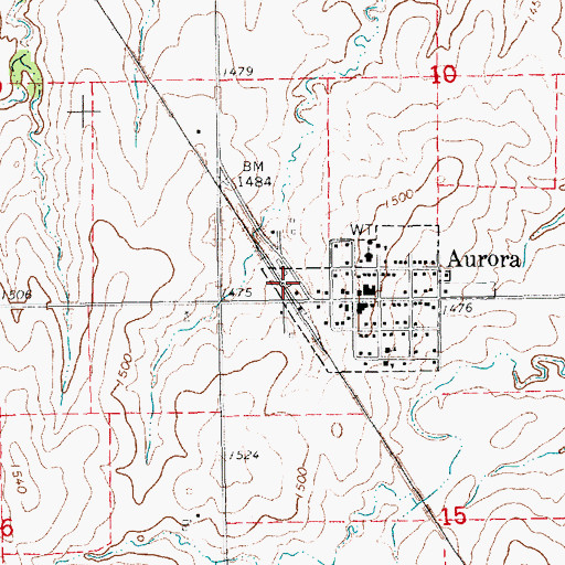 Topographic Map of Aurora Grain Company Grain Elevator Number 1, KS