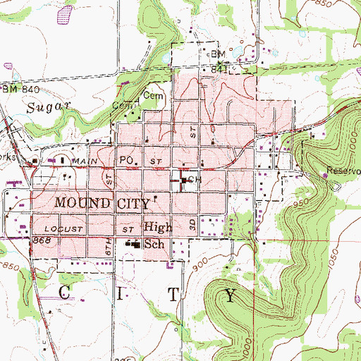 Topographic Map of Linn County Courthouse, KS