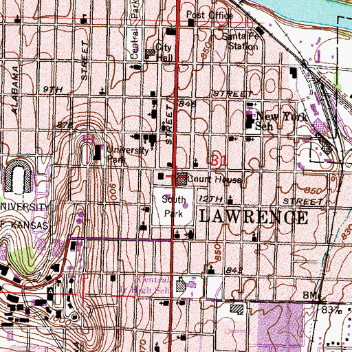 Topographic Map of Douglas County Courthouse, KS