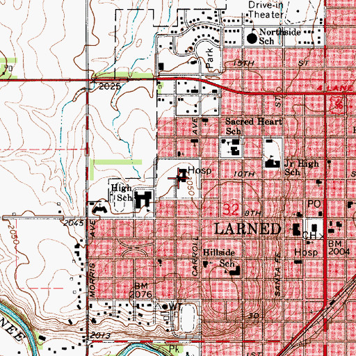 Topographic Map of Pawnee Valley Community Hospital, KS
