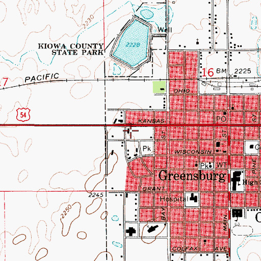 Topographic Map of Kiowa County Memorial Hospital, KS