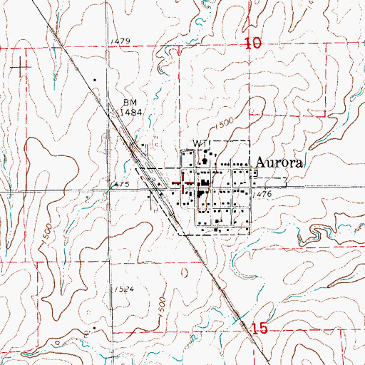 Topographic Map of Aurora Fire Station, KS