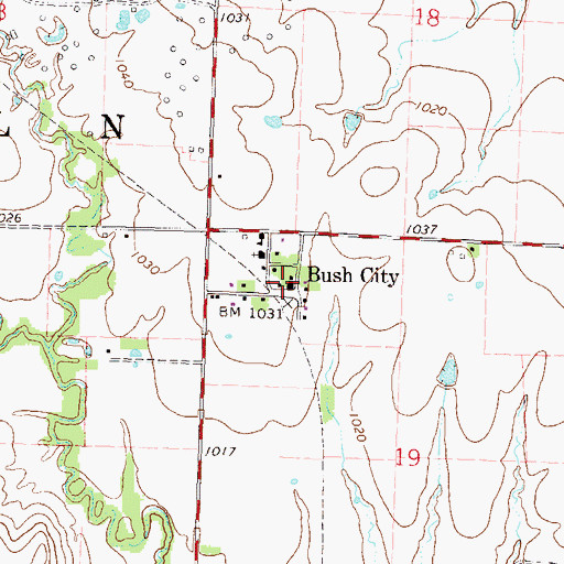 Topographic Map of Bush City Fire Station, KS
