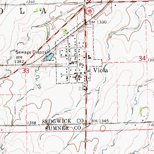 Topographic Map of Viola Fire Station 65, KS
