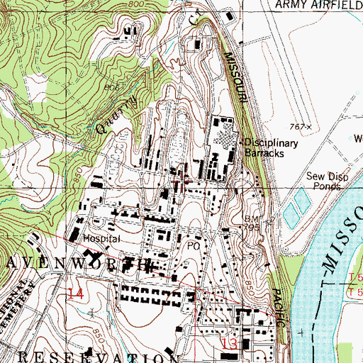 Topographic Map of Fort Leavenworth Fire and Emergency Services Station 1, KS