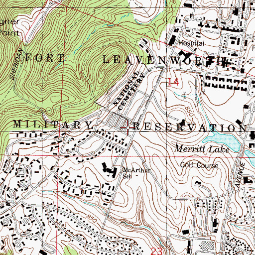 Topographic Map of Fort Leavenworth Fire and Emergency Services Station 2 Headquarters, KS