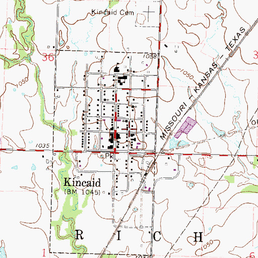 Topographic Map of Kincaid Fire Station, KS