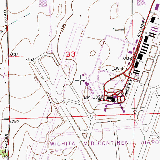 Topographic Map of Dwight D Eisenhower National Airport Police And Fire Department, KS