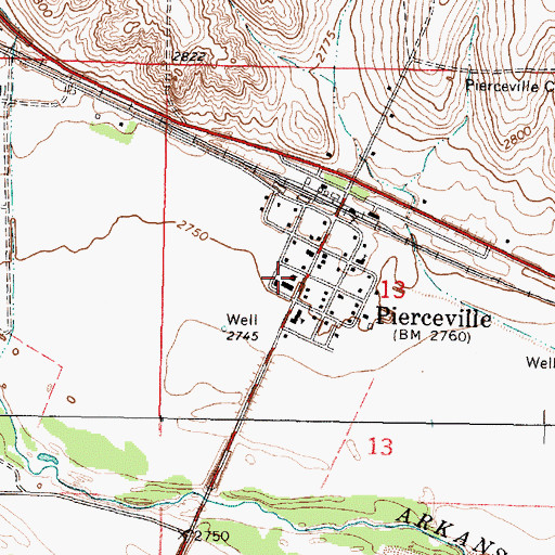 Topographic Map of Pierceville Township Fire Department, KS