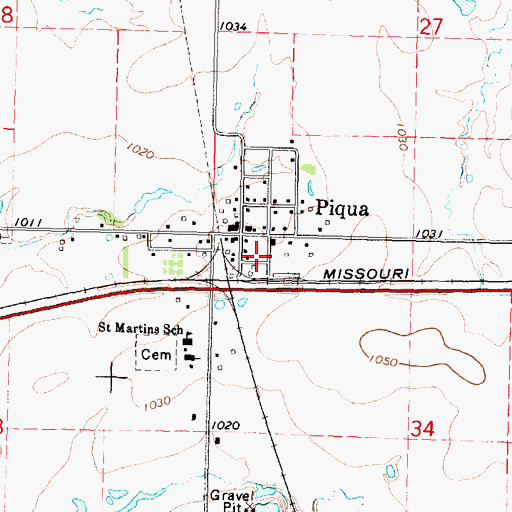 Topographic Map of Piqua Fire Department, KS