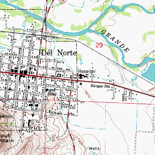 Topographic Map of Del Norte Emergency Medical Services, CO