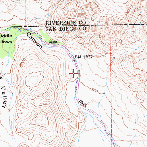 Topographic Map of Anza Trail, CA