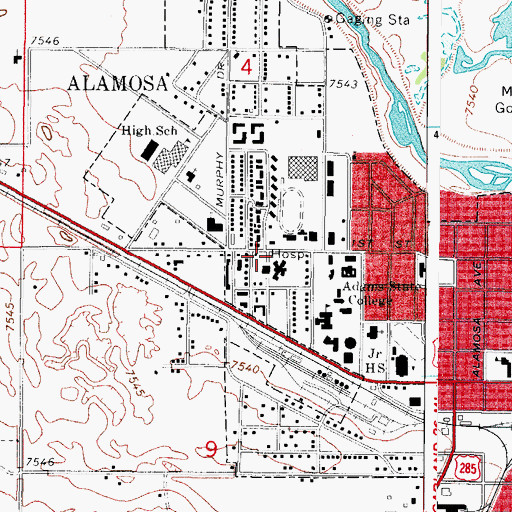 Topographic Map of Alamosa County Ambulance, CO