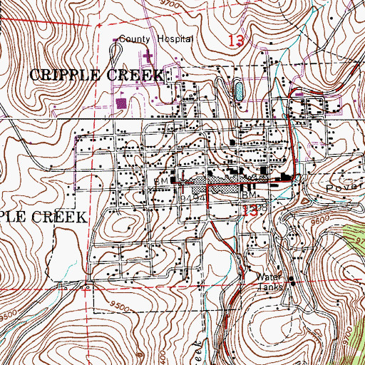 Topographic Map of Southwest Teller County Emergency Medical Services, CO