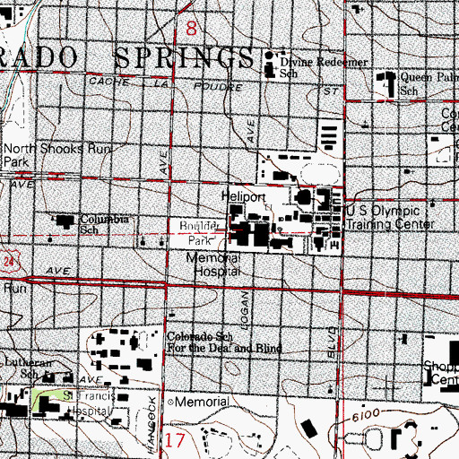 Topographic Map of Memorial Hospital Central, CO