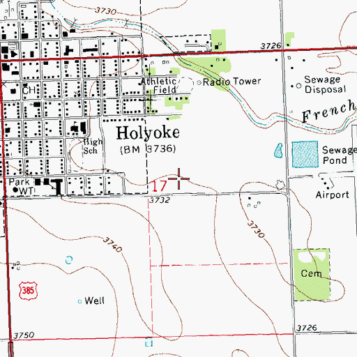 Topographic Map of Melissa Memorial Hospital, CO