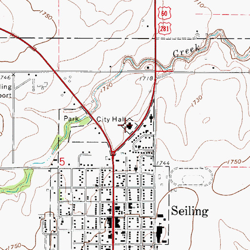 Topographic Map of Seiling Municipal Hospital and Medical Clinic, OK