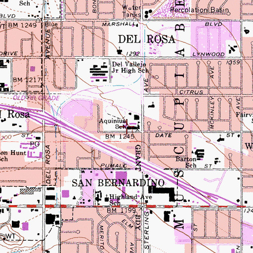 Topographic Map of Aquinius School, CA