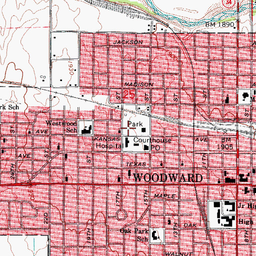 Topographic Map of Woodward Regional Hospital, OK