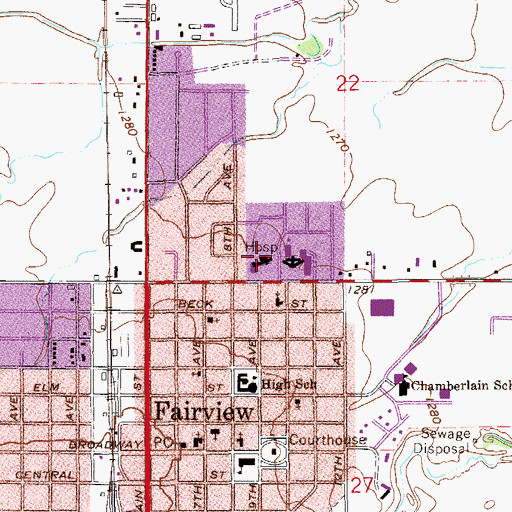 Topographic Map of Fairview Regional Medical Center, OK