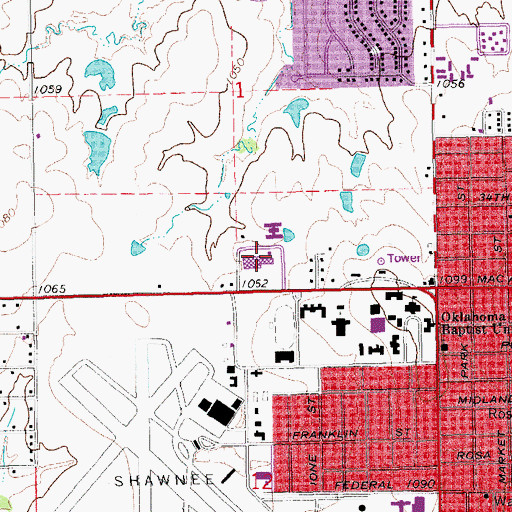 Topographic Map of Saint Anthony Shawnee Hospital, OK