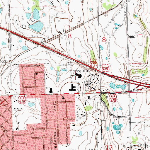 Topographic Map of Holdenville General Hospital, OK