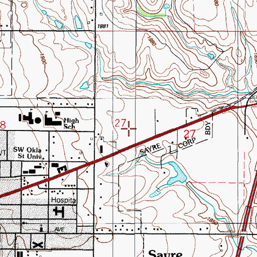 Topographic Map of Sayre Memorial Hospital, OK
