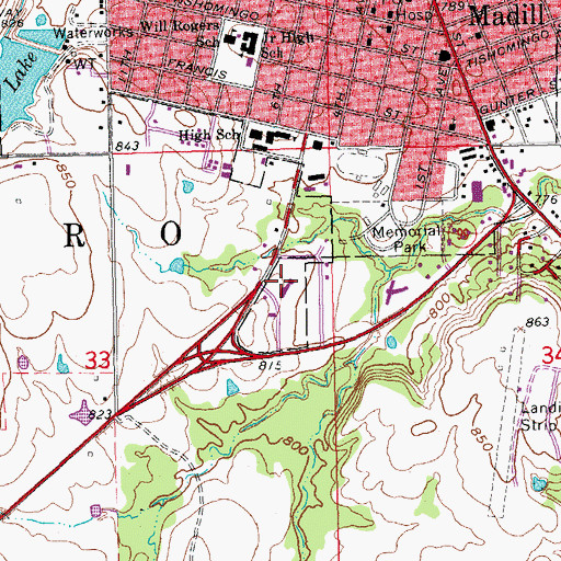 Topographic Map of Integris Marshall County Medical Center, OK