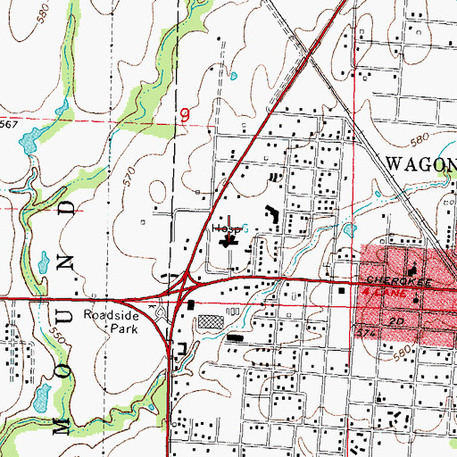 Topographic Map of Wagoner Community Hospital, OK