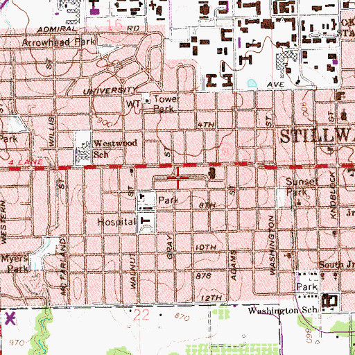 Topographic Map of Stillwater Medical Center, OK