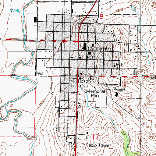 Topographic Map of Roger Mills Memorial Hospital, OK
