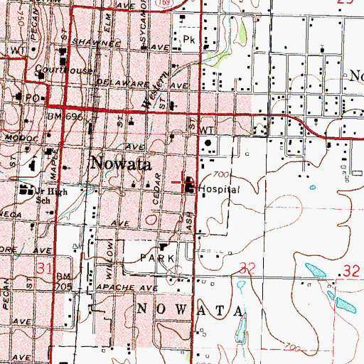 Topographic Map of Jane Phillips Nowata Health Center, OK