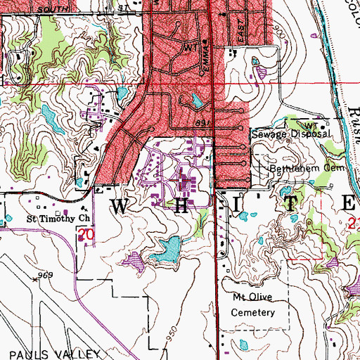 Topographic Map of Pauls Valley General Hospital, OK