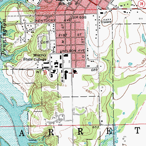 Topographic Map of Mercy Hospital Tishomingo, OK