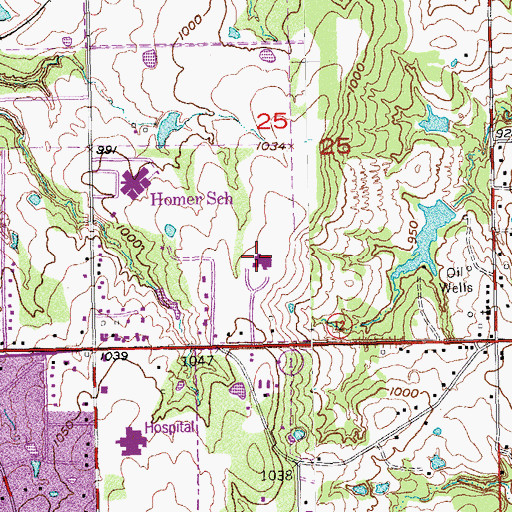 Topographic Map of Rolling Hills Hospital, OK