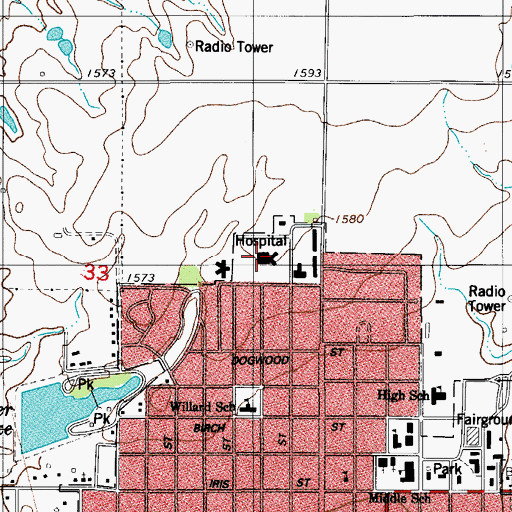 Topographic Map of Elkview General Hospital, OK