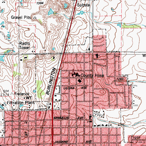 Topographic Map of Memorial Hospital and Physician Group, OK