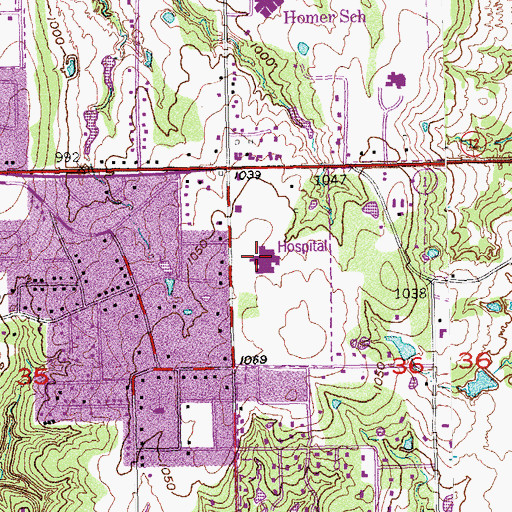 Topographic Map of Mercy Hospital - Ada, OK