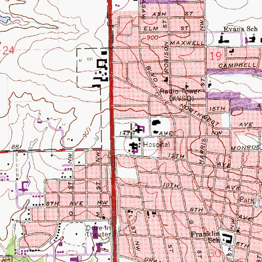 Topographic Map of Mercy Hospital - Ardmore, OK
