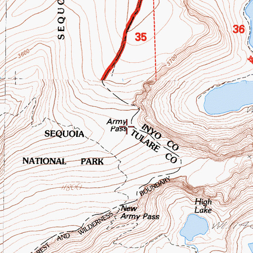 Topographic Map of Army Pass, CA