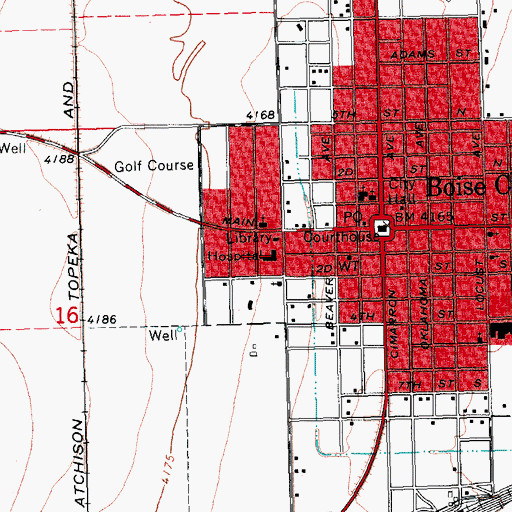Topographic Map of Cimarron Memorial Hospital, OK