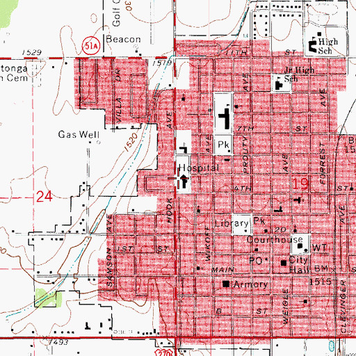 Topographic Map of Mercy Hospital Watonga, OK