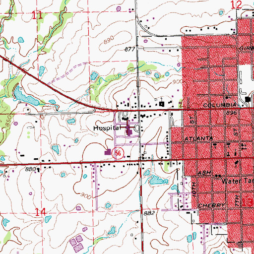 Topographic Map of Creek Nation Community Hospital, OK