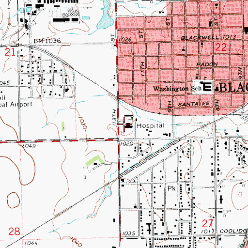 Topographic Map of Integris Blackwell Regional Hospital, OK