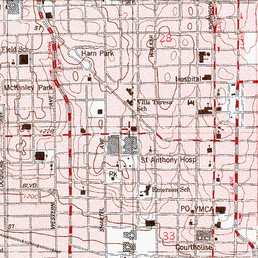 Topographic Map of Bone and Joint Hospital at Saint Anthony, OK