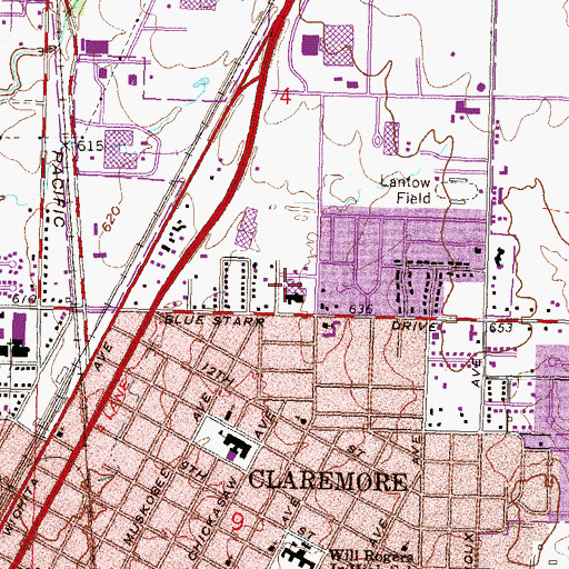 Topographic Map of Hillcrest Hospital Claremore, OK