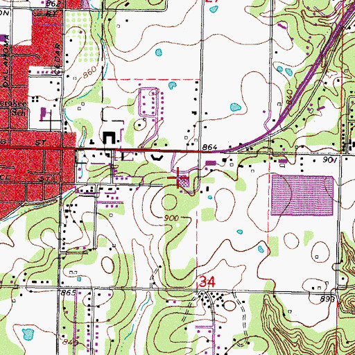 Topographic Map of Tahlequah City Hospital, OK